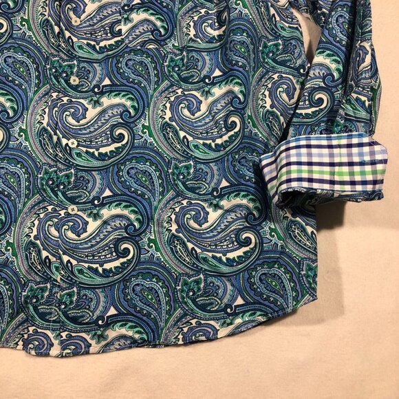 Alan Flusser Shirt Mens XXL Paisley Print Button Down Shirt Casual Contrast Cuff - Picture 5 of 14